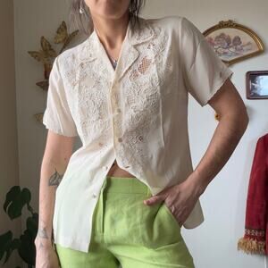 Vintage Hand Embroidered Silk Button Down